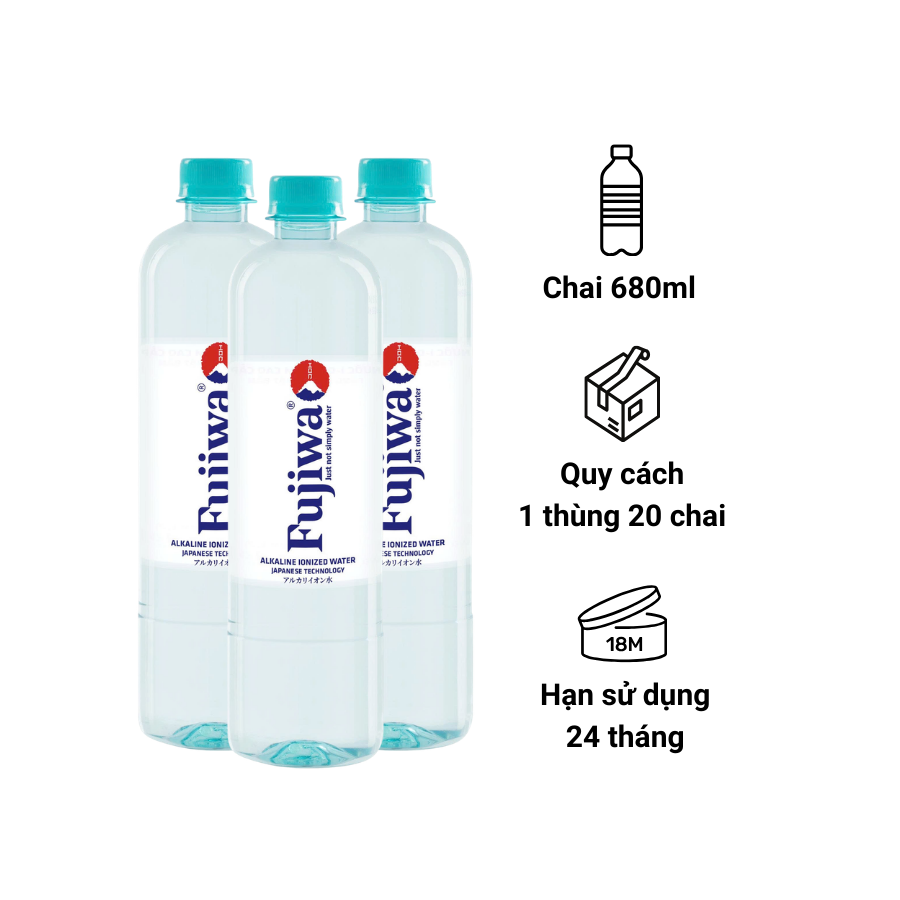 Nước Ion kiềm cao cấp Fujiwa 680ml - 20 chai - công nghệ điện phân số 1 Nhật Bản
