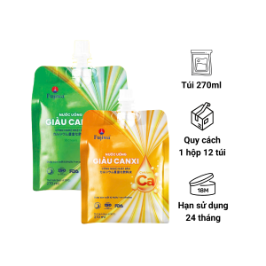 Túi nước Ion kiềm Fujiwa bổ sung canxi vị Cam hoặc Chanh - Hộp 12 túi x 270ml