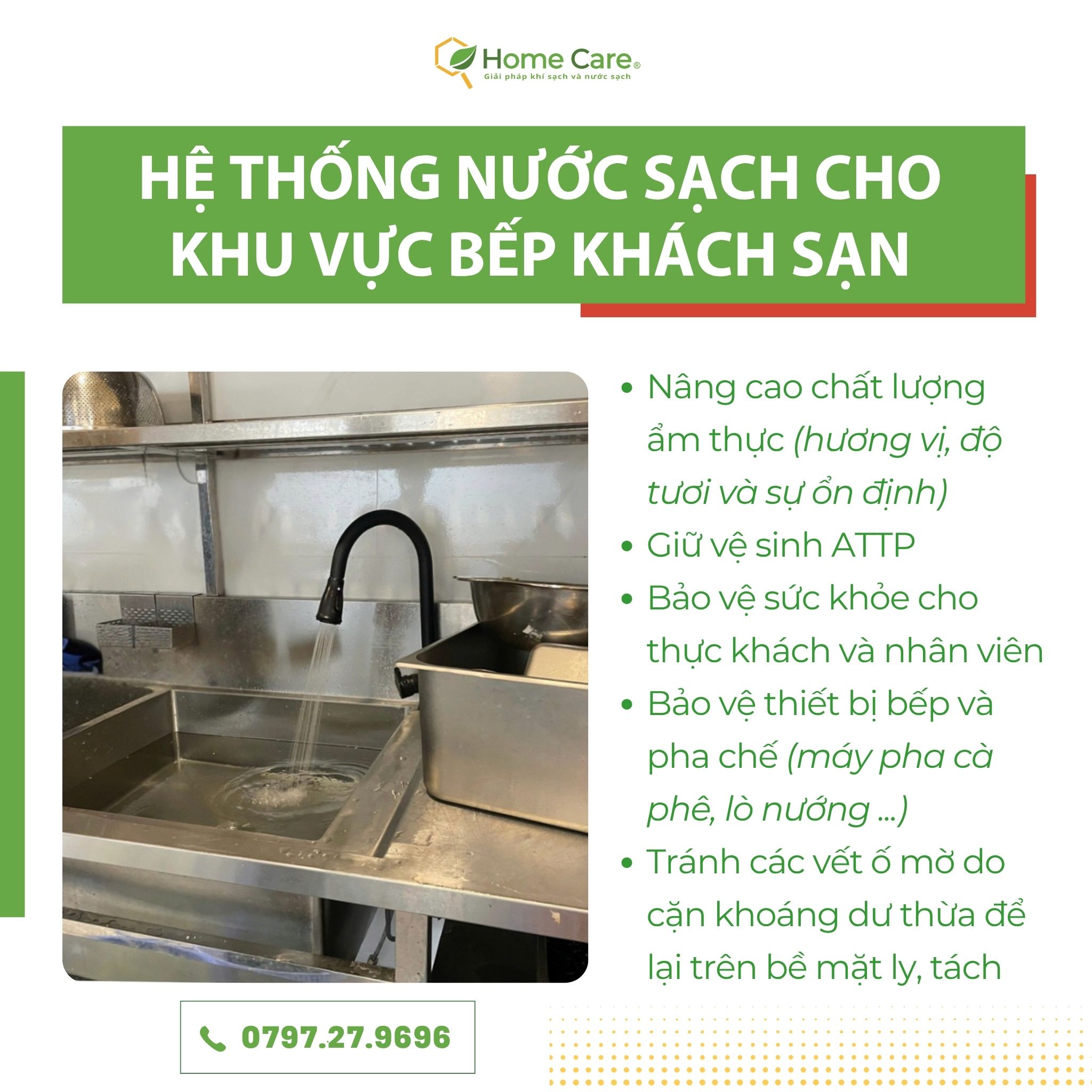 Hệ thống nước sạch cho khu vực bếp khách sạn
